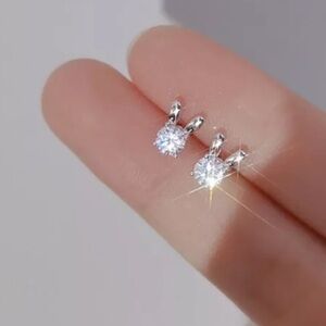 NWT 925 Silver Dainty Bunny Rabbit Ear Stud Earrings Women Girl Jewelry Gift